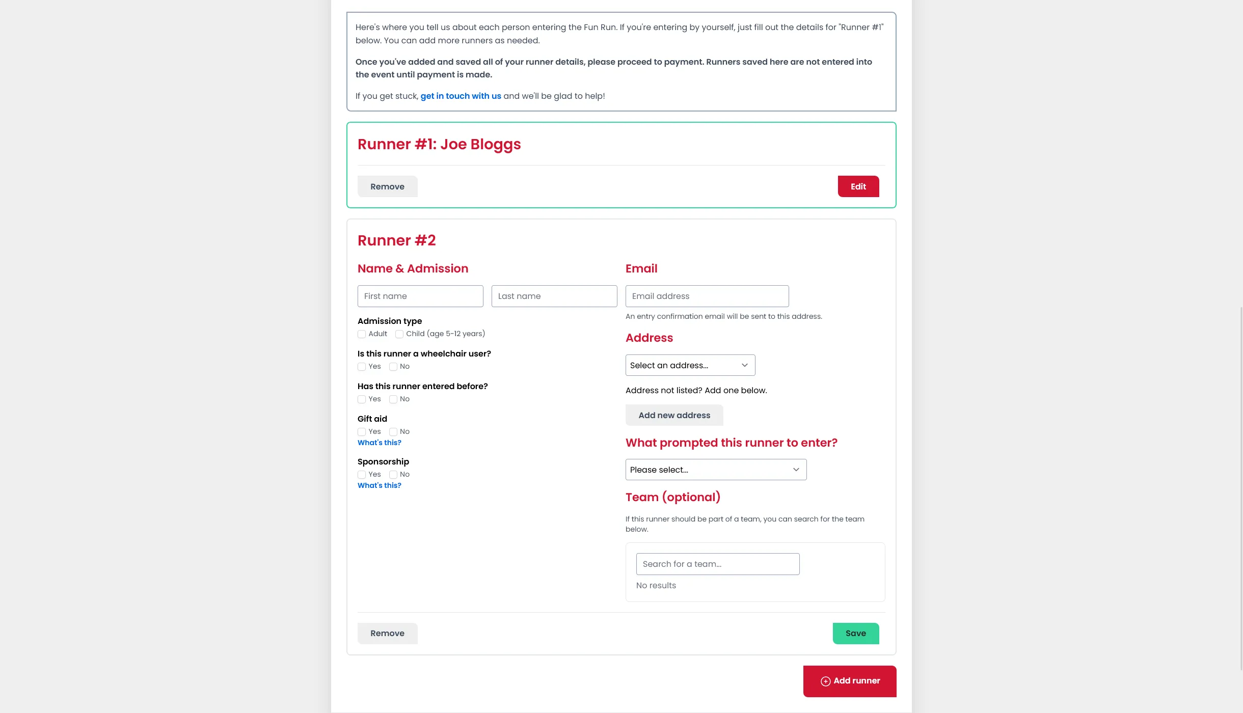 Event entry (step 1)